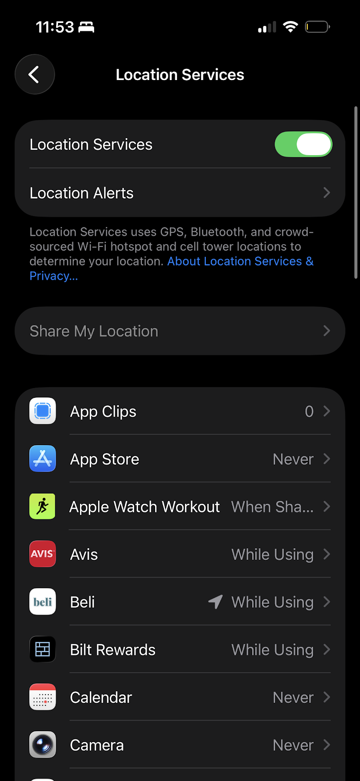 Find My settings on iPhone v26.2
